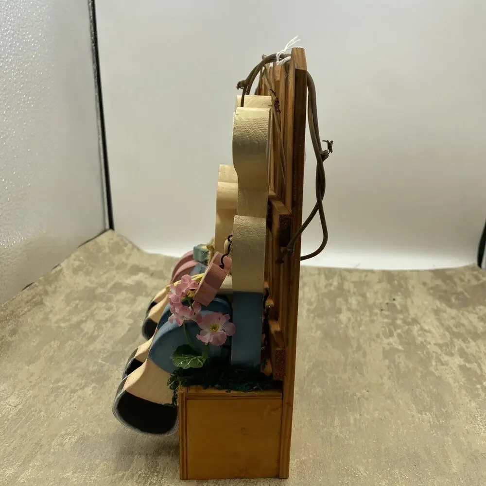 Hand crafted wooden Easter bunnies flowers Decor centerpiece 8X2.5X9.75” Tall
